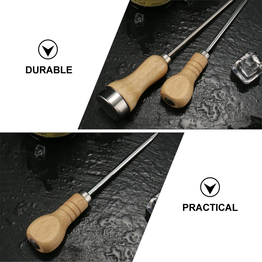 

2pcs Stainless Steel Wooden Ice Chipper Handle Ice Pick Crusher Tool for Home Bar Kitchen Bartender Use
