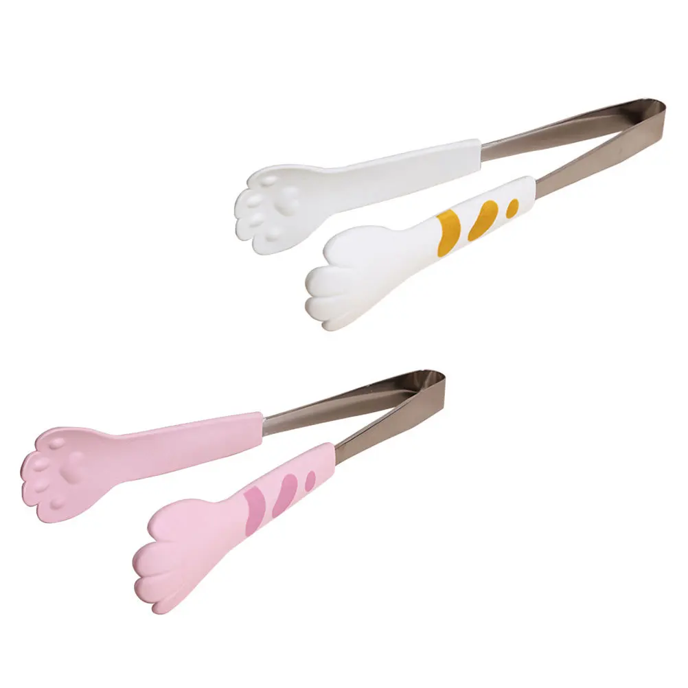 

2pcs Cat-Pad Stainless Steel Food Clips Anti-Scald Bread Tongs For Kitchen Restaurant Cake Toast Pasta Steak Picking Cooking