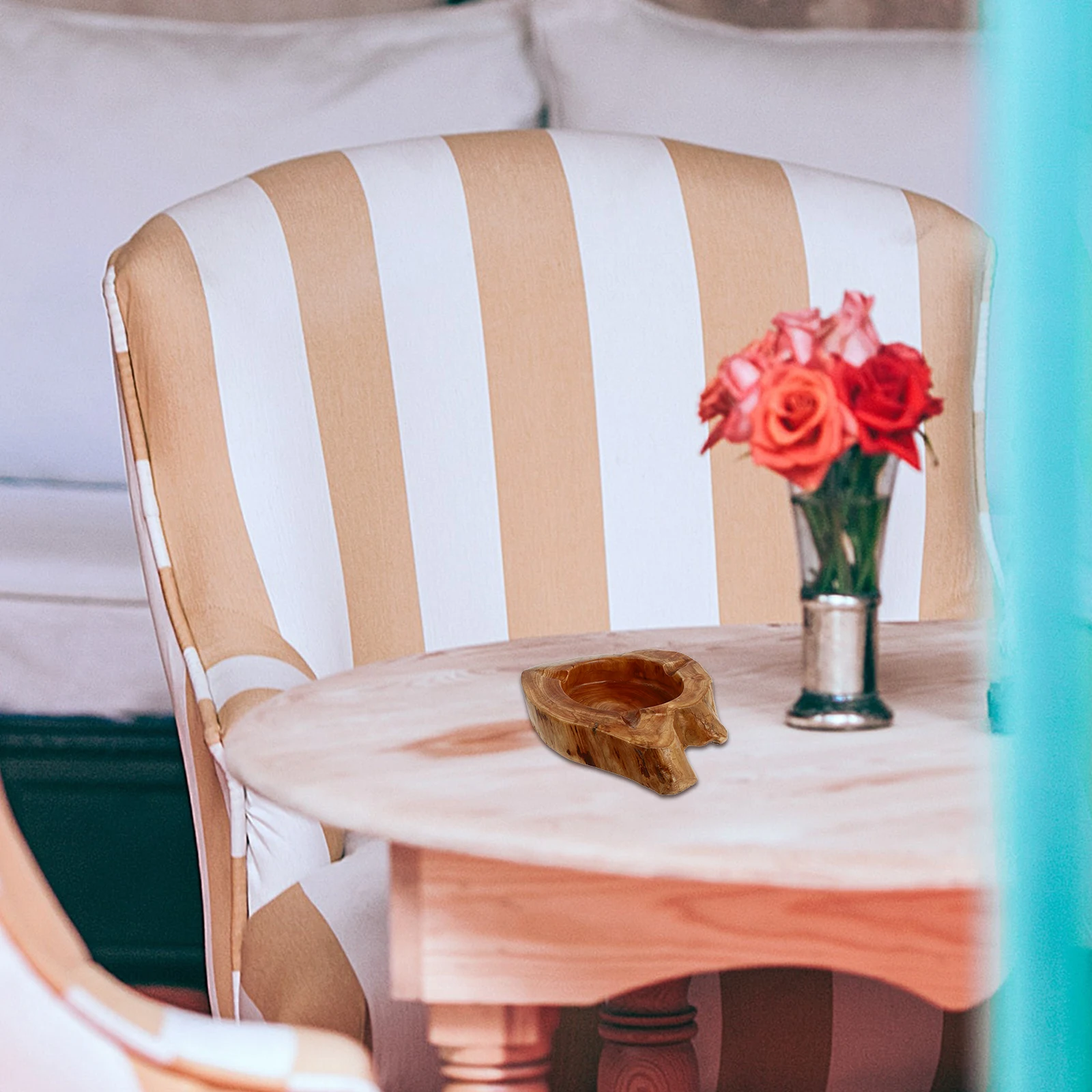 

1pc Wooden Decorative Container Container For Desktop Wooden Ashtray Restaurant Home Home Use Ashtray Decor