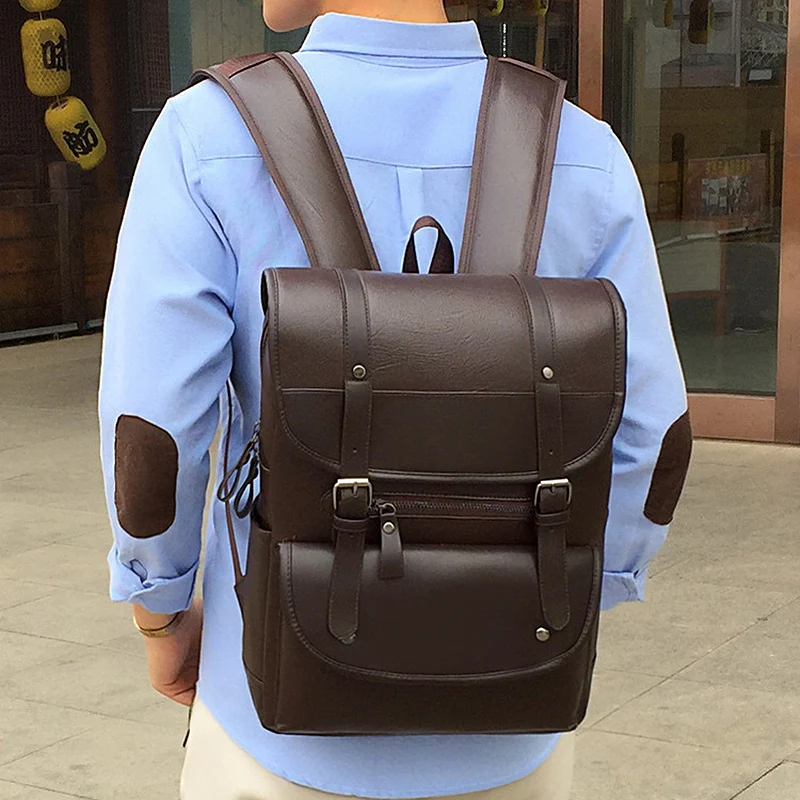 

ASDS-PU Leather Backpack Fashion Vintage Unisex Student Bagpack Laptop 15.6 Notebook Teenager Waterproof Bag Pack Women Men Male