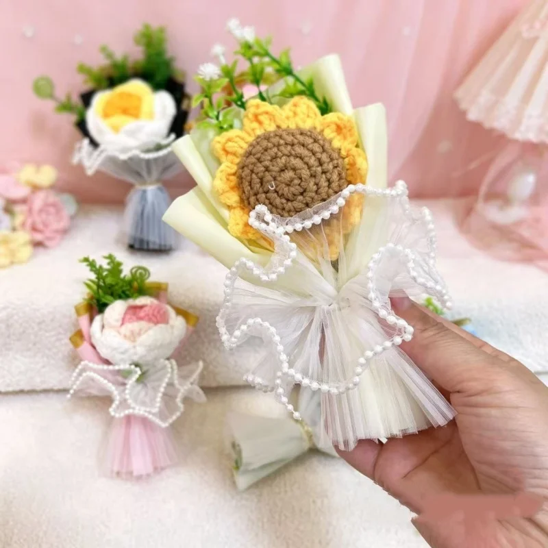 15cm Mini Handgemachter Häkelblumenstrauß Künstliche Blumen Valentinstag Muttertag Romantisches Geschenk Tischdekoration – Detail 4