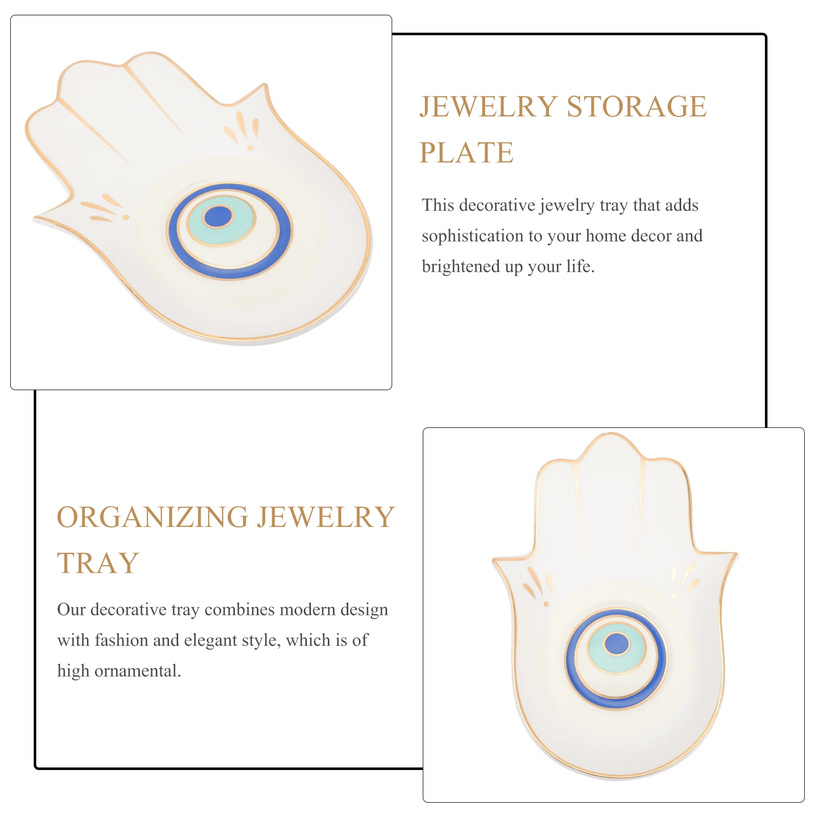 

White Ceramic Jewelry Tray Devil's Eye Decorative Plate for Rings Necklaces Bracelets Jewelry Storage Display Ring Holder