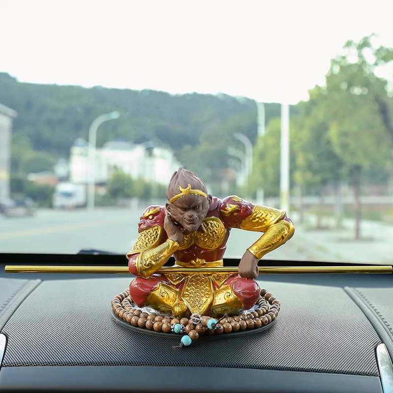 Ceramic Monkey King Statue -Mythological Figure Sculpture， Home Room office Car Decoration Monkey Statue