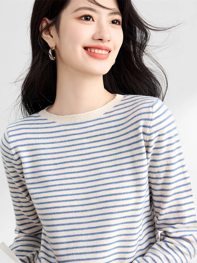 2026 Women's New Fashion Cashmere Striped Hoodie, Lazy and Versatile, Spring and Autumn Winter Cashmere O-neck Hoodie