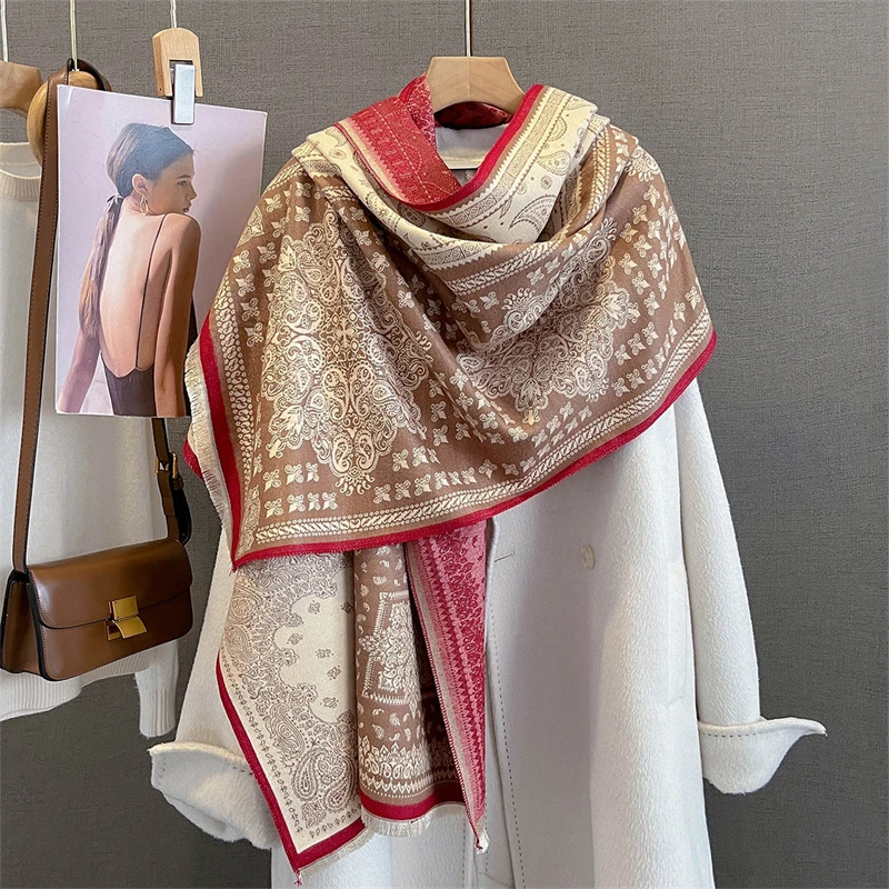 Bufanda de Otoño Invierno para mujer, chales Pashmina, manta de Cachemira cálida, estolas gruesas para mujer, Poncho Echarpe de Bufanda al aire libre