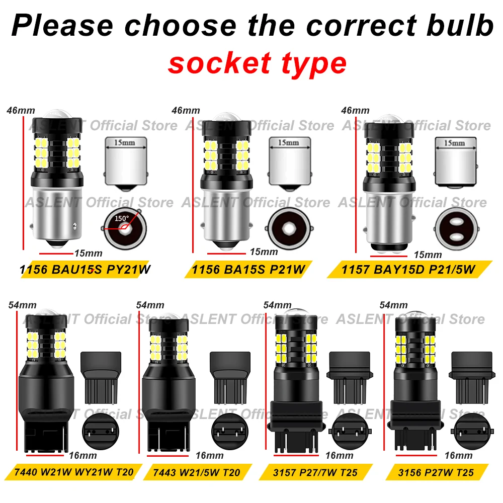 2X T25 3157 P27/7W P27W 3156 3057 3457 4157 T20 7440 7443 W21W WY21W W21/5W PY21W P21W P21/5W LED Bulb Auto Signal Lamp LED DRL