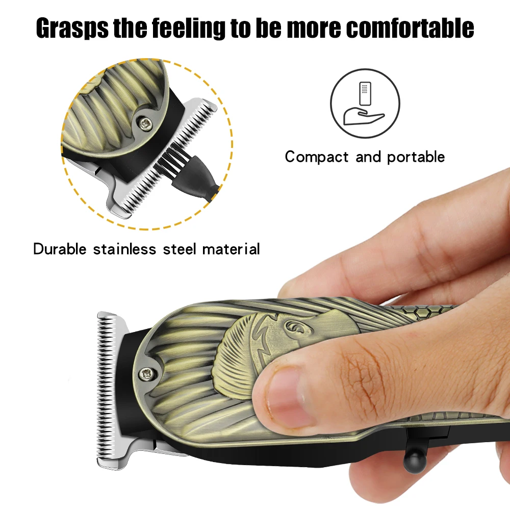 Corte de grabado de chico guapo de bronce, juego portátil de dos piezas con carga USB y recortador de pelo de nariz, corte de pelo inalámbrico para hombres en casa