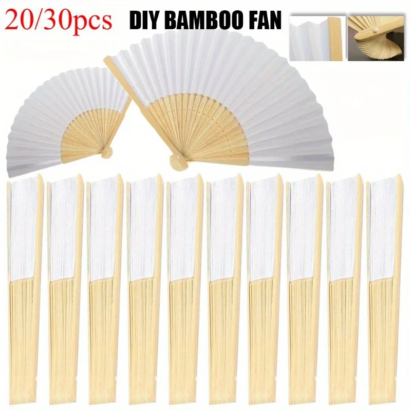 

20/30pcs Handmade Bamboo Folding Fan Handheld Folding Fan, DIY Decorative Calligraphy Painting Practice White Folding Fan