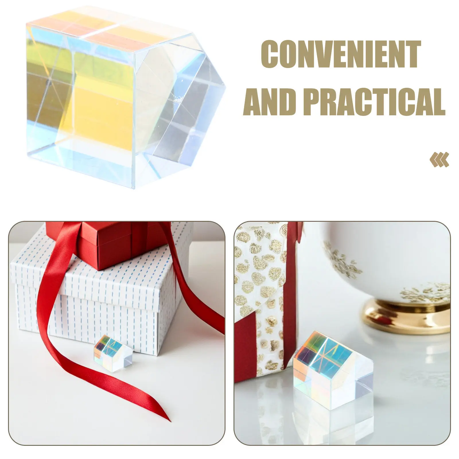 1Set Sun Prism Cube Glass Electroplated Color Refraction Unique Optical Prism Decorative Home Office Desk Sunlight Rainbow