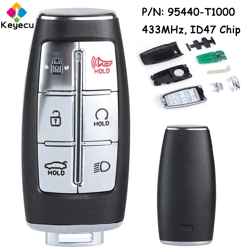 

KEYECU Smart Remote Car Key With 6 Buttons 433MHz ID47 Chip for Genesis G80 2021 2022 2023 Fob 95440-T1000 FCC ID: TQ8-FOB-4F35