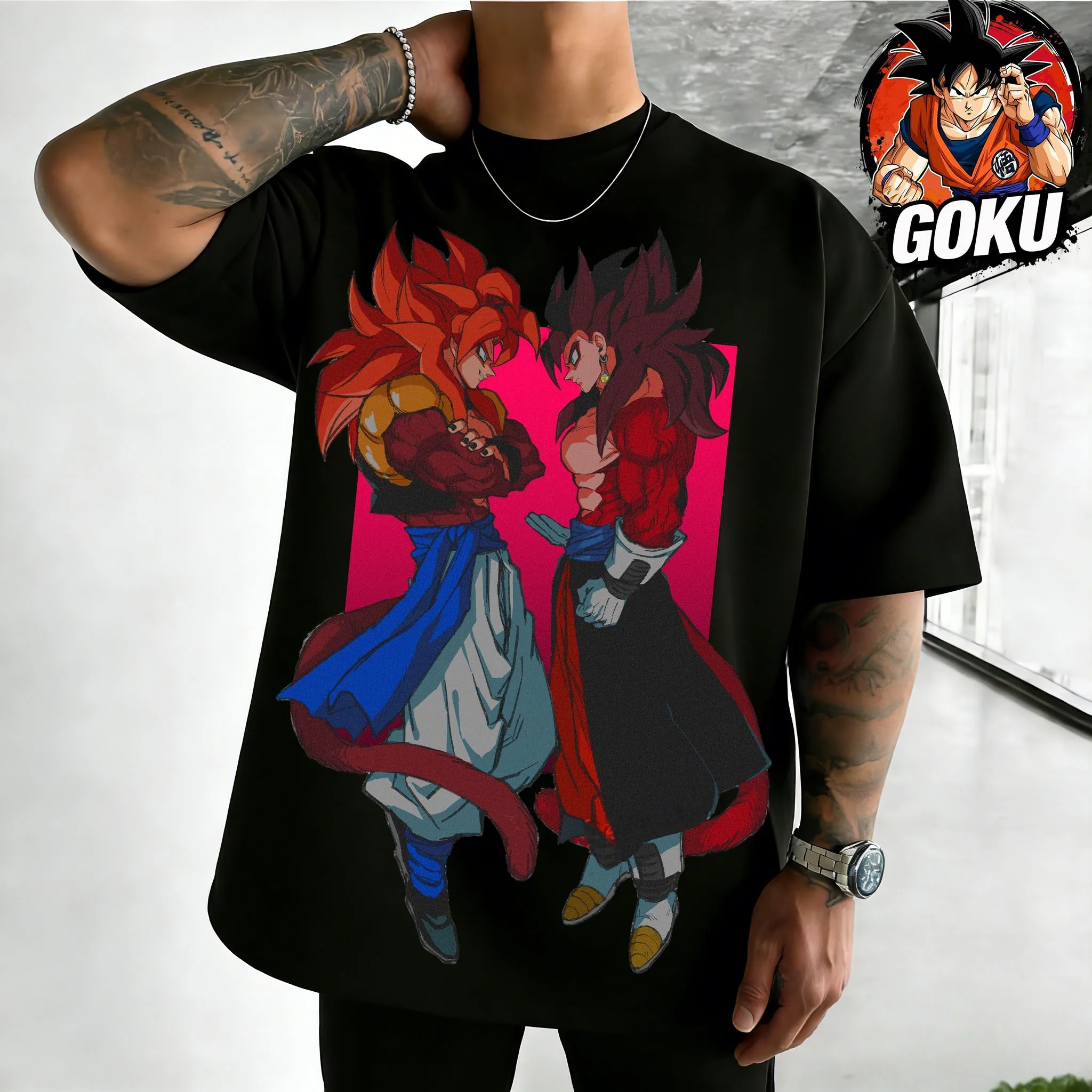 2026 Sommer Dragon Ball Super Saiyan 4 Gogeta Übergroßes T-Shirt Hochwertige 100% Baumwolle Retro-Druck Unisex Casual für Erwachsene und Kinder