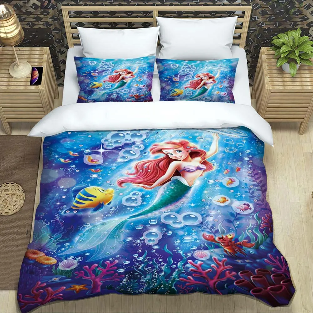 ديزني الفراش مجموعات ليتل ميرميد غطاء لحاف طقم سرير الملك الملكة أغطية سرير مع المخدة المفارش ديكور هدايا الأطفال