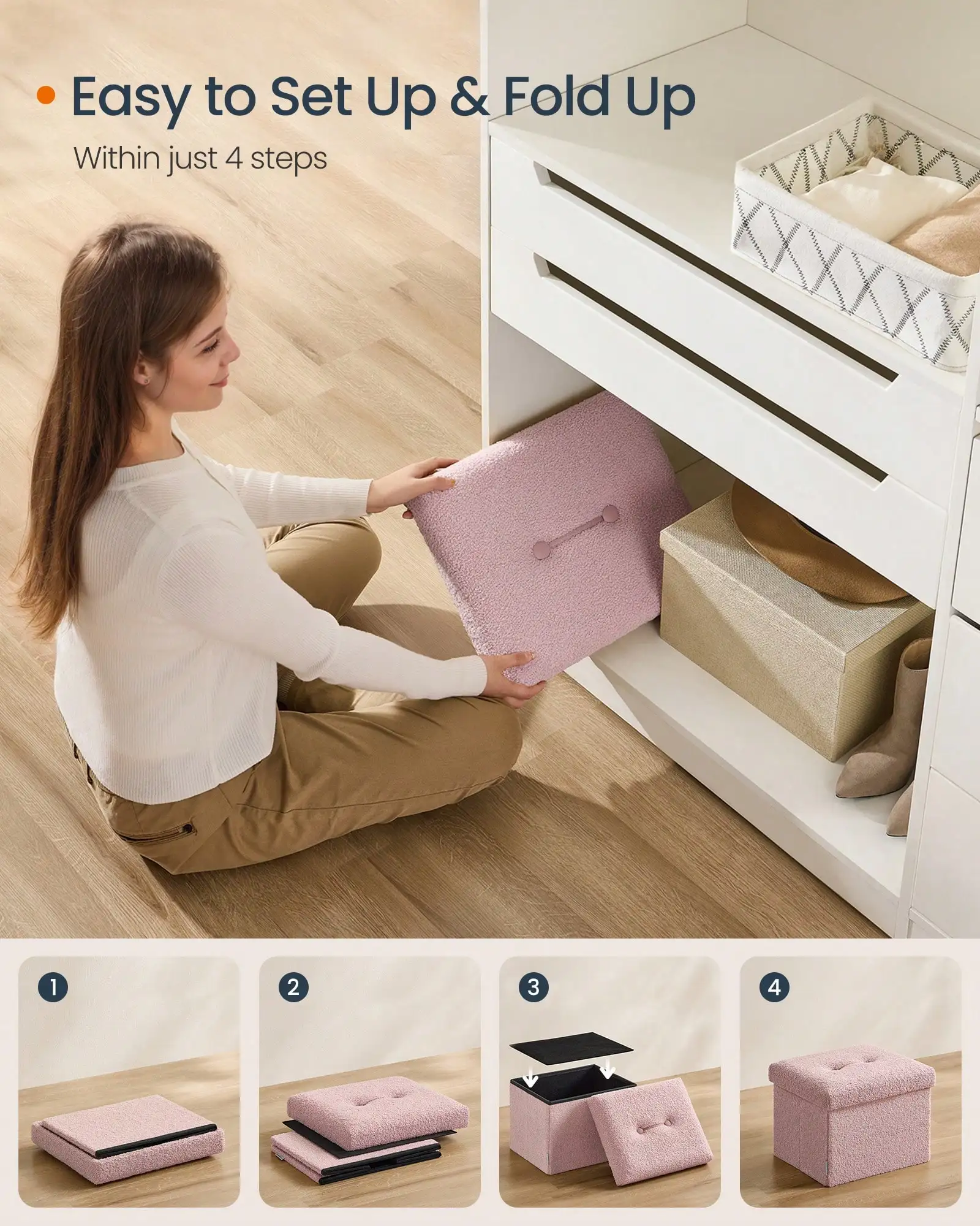 Small Folding Storage Ottoman, Foot Rest Stool, 12.2 X 16.1 X 12.2 Inches, Ottoman With Storage, Load Up To 286 Lb, For