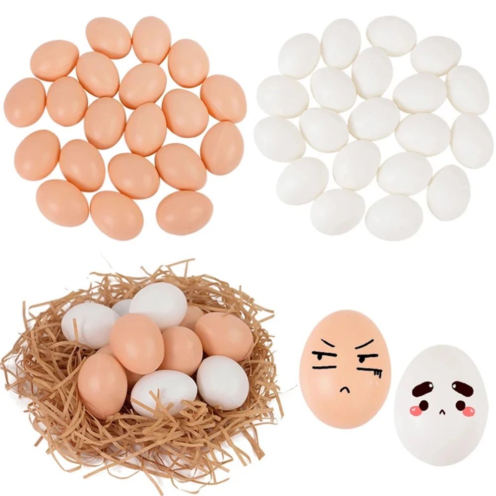 10pcs/30pcs White & Brown Plastic Easter Eggs DIY Paintable Blank Eggs for Easter Egg Hunt Party Decor & Craft Supplies