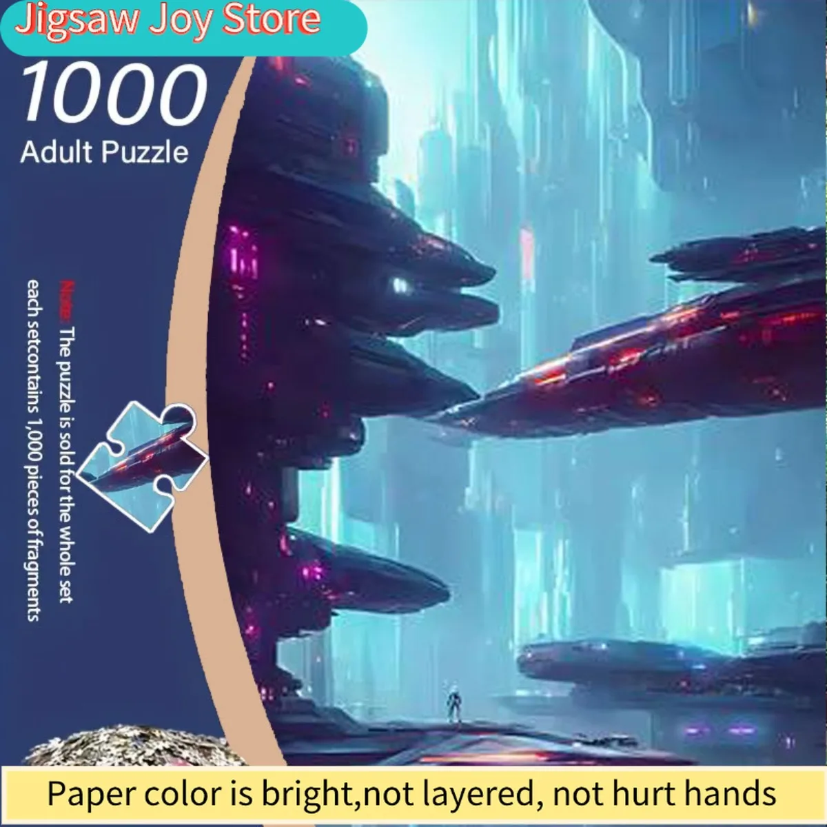 

Пазл для взрослых, 1000 деталей - Футуристические научно-фантастические подвесные здания с эффектами неонового синего, фиолетового и красного света, яркий 3D-дизайн