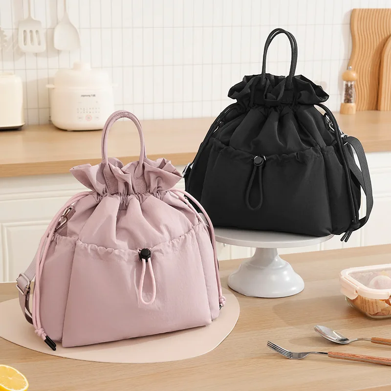 Drawstring Lunch Bag Dual‑use Handheld Crossbody Bento Pouch Insulated Food Container Tote For Office Worker Student