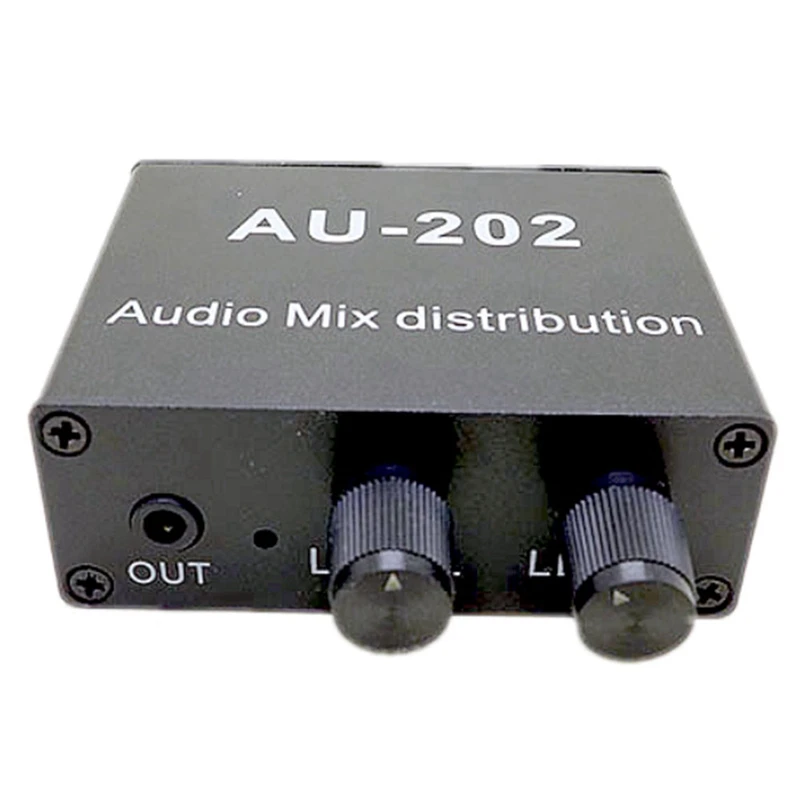 AU-202 2 Input 2 Output Stereo Mixer Audio Distributor untuk Headphone eksternal Power AMP Volume saja kontrol