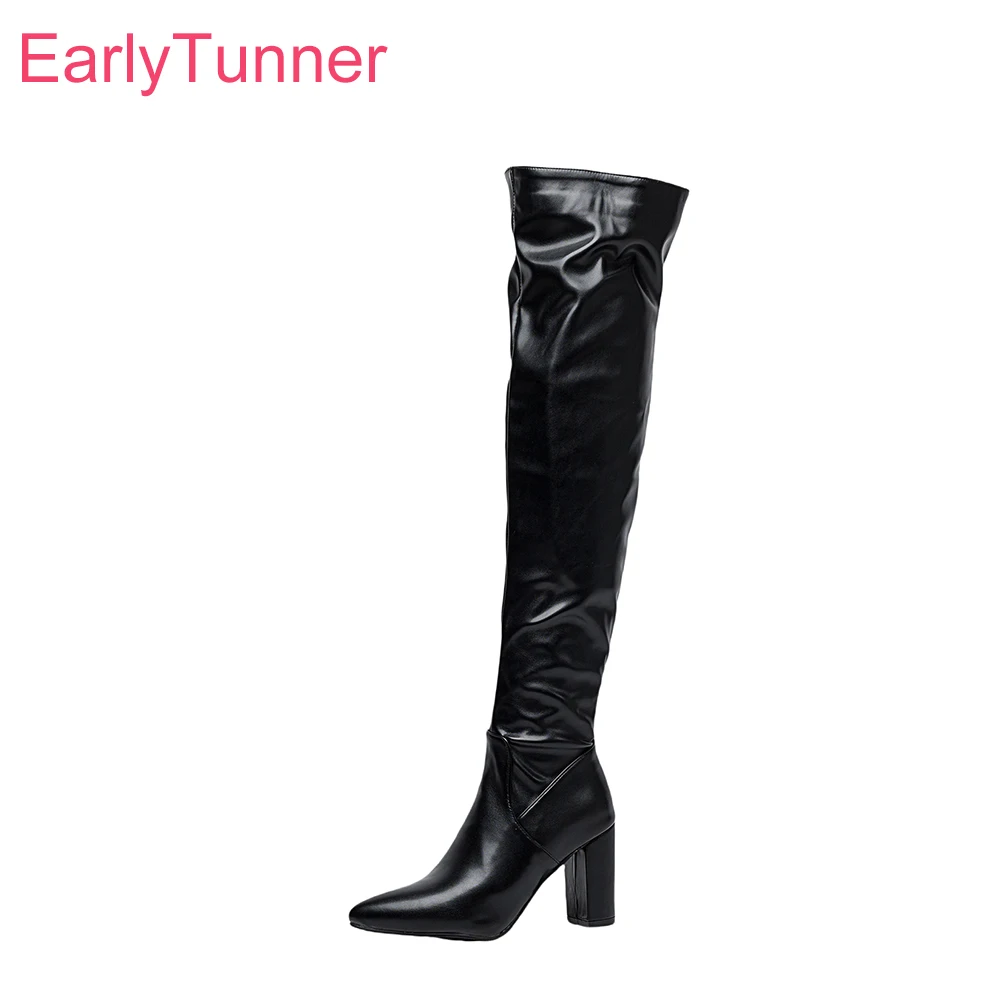 2024 Winter Comfortable White Black Women Thigh High Boots Hot High Heels Office Lady Riding Shoes Plus Small Big Size 32 43 46