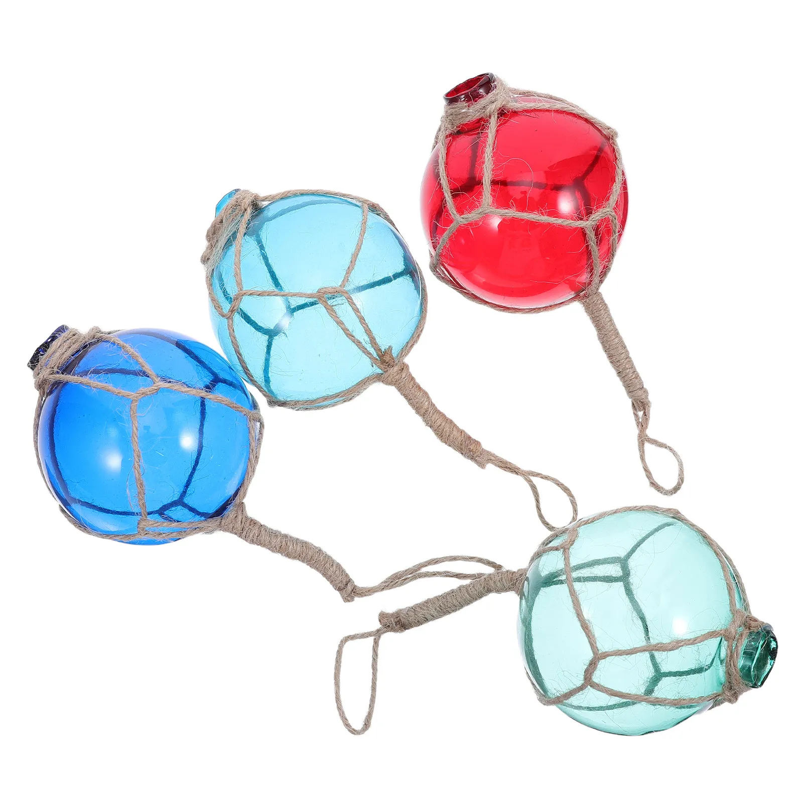 4pcs Glass Fishing Floats with Rope Netting Vintage Nautical Buoy Ornament Coastal Decorative Ball for Marine Pool Wedding