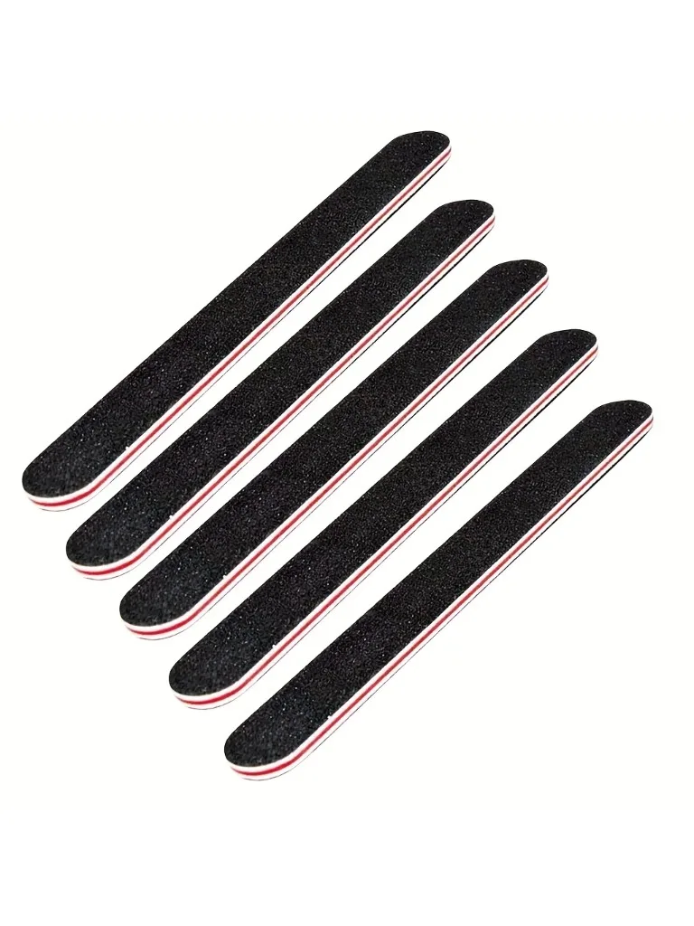 Limes à ongles Double face, outils de manucure et de pédicure noirs avec rayures rouges et blanches, outils de polissage des ongles non parfumés, 5 pièces