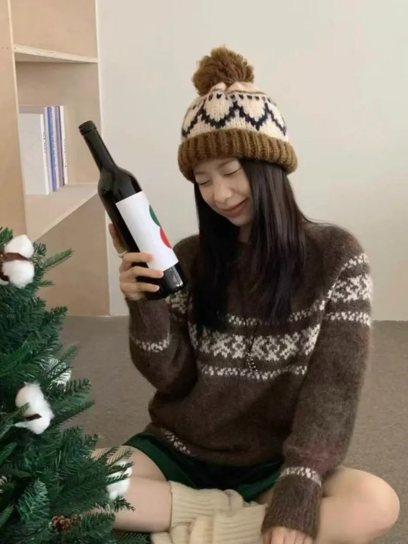 Cisas Island – pull en tricot pour femme, Vintage, Fair Isle, broderie ronde, doux et confortable, pour petite Stature, automne hiver