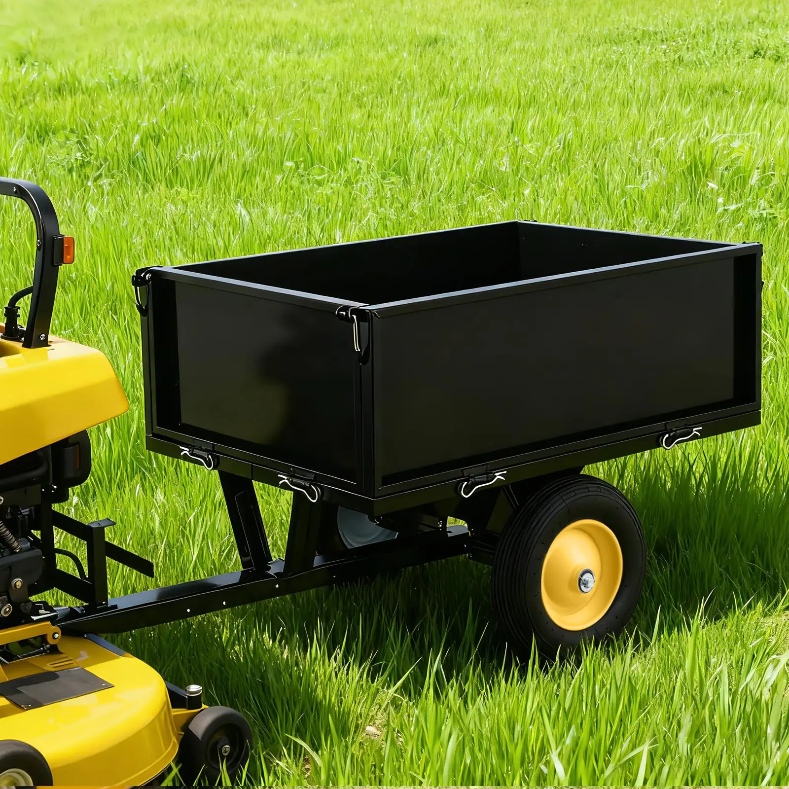 

Heavy Duty Garden Trailer 500LB Capacity Multifunctional Dump Cart With Removable Tailgate For ATV Lawn Mower Tractor