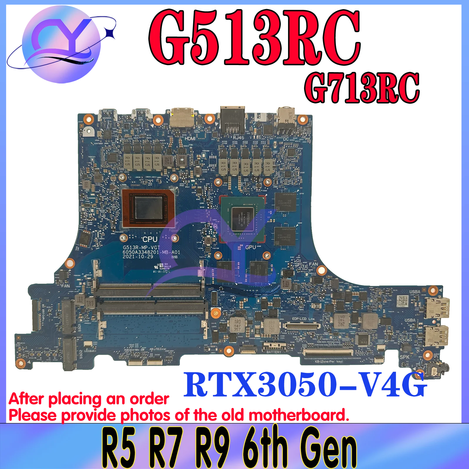 KEFU G513R Mainboard For ASUS G513RC G713R G713RC Laptop Motherboard R5 R7 R9 6th Gen RTX3050