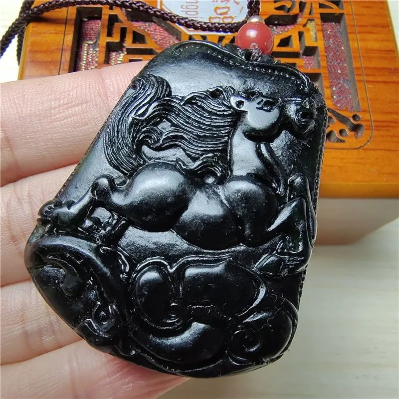 الطبيعية لانتيان الحبر اليشم الحصان قلادة الطب الملك حجر زودياك الحصان قلادة زودياك قلادة بينغ آن #3