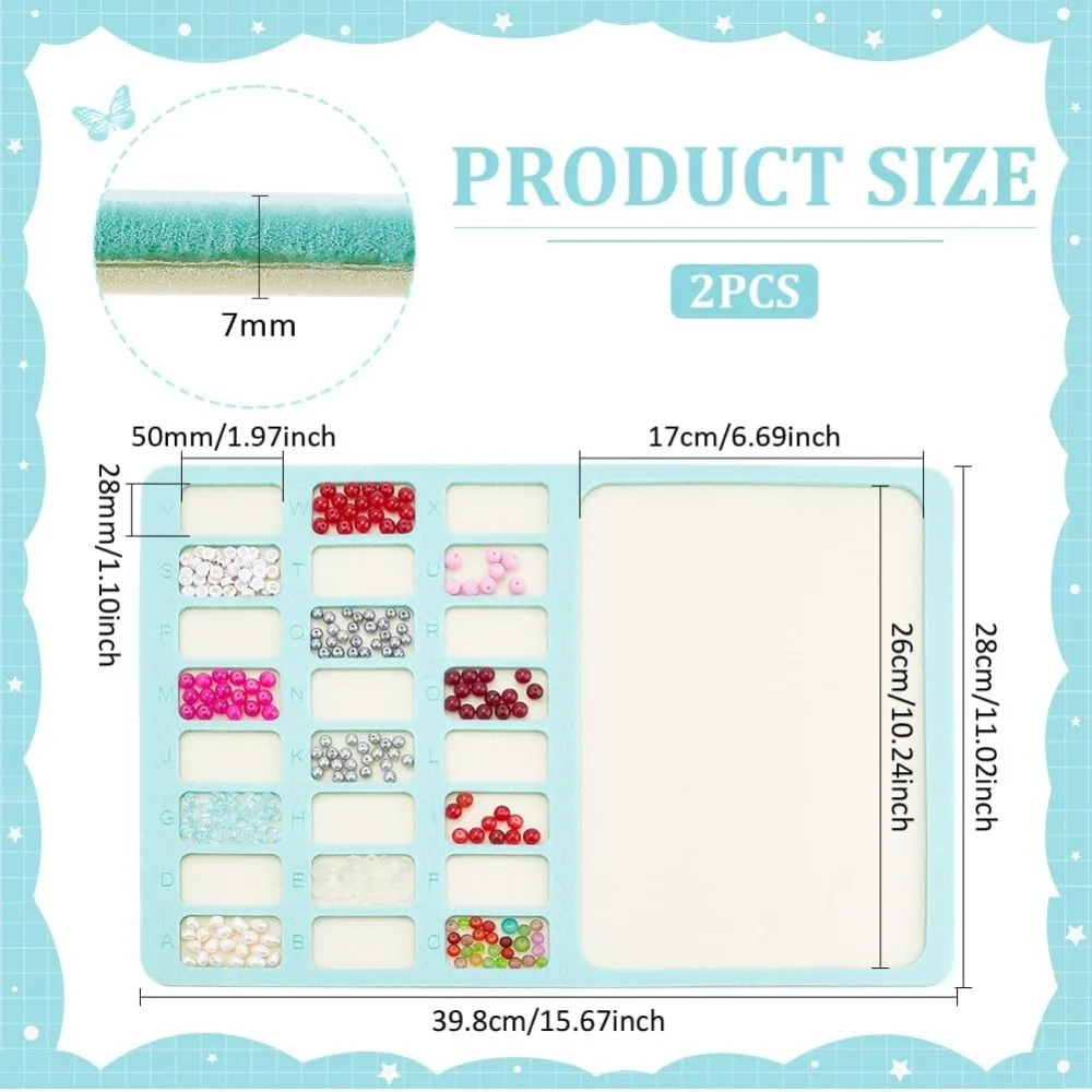 2Pcs Rectangle Felt Bead Design Boards, Green Felt Beading Mat with A-X 24 Small Grids Bead Tray Bead Pad for Art Crafts Jewelry