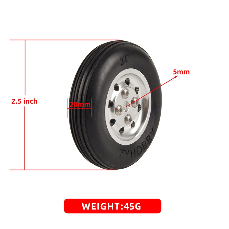 1PC  ZYHOBBY Rubber Wheel Tire Aluminum Hub for RC Airplane Model 2.5/3 /3.5/4/4.5 inch