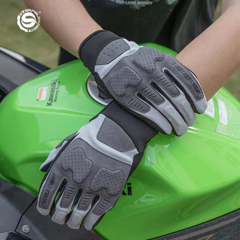 SFK Motorcycle Gloves Full Finger Leather Guantes Summer Mesh Breathable Non-slip Knuckle Protection Touch Screen Riding Gears