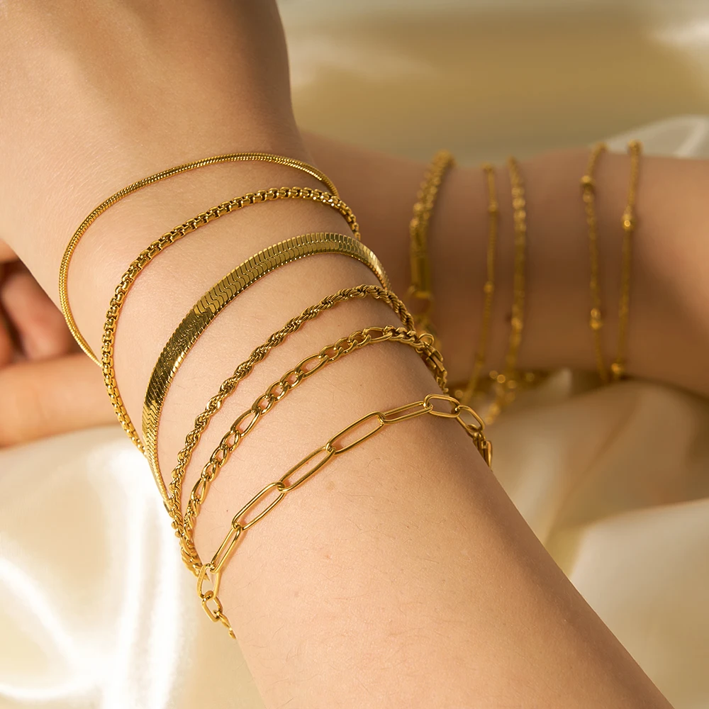 18K vergoldetes Edelstahl-Uhrenarmband für Damen, klobige Gliederkette, Punk-Figaro-Kettenarmband, Schmuckgeschenk – Detail 1