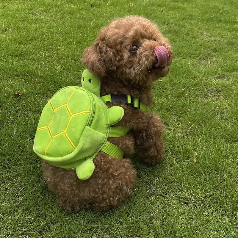 Portable Plush Dog Backpack Turtle Cartoon Pet Treat Pouch Wearable Adjustable Strap Small Medium Puppy Teddy Travel Outdoor