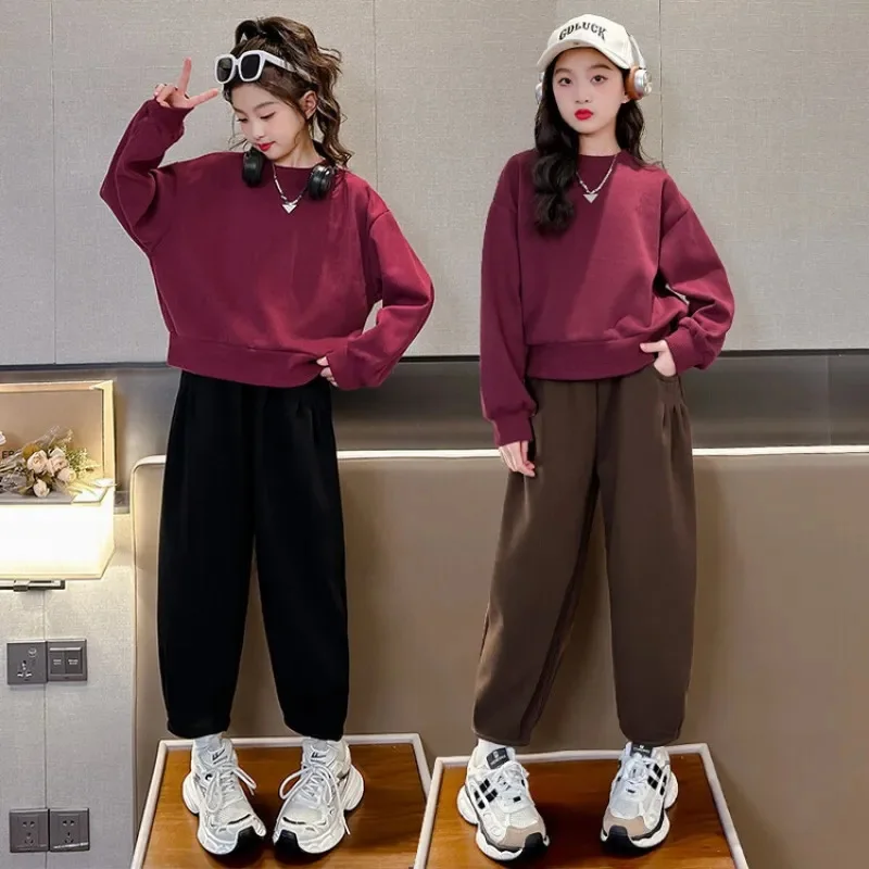 Girls 2023 New Spring Suits Youth Teenage Korean Style Loose Fashionable Trend Two piece Sets 5-15 Years Clothes