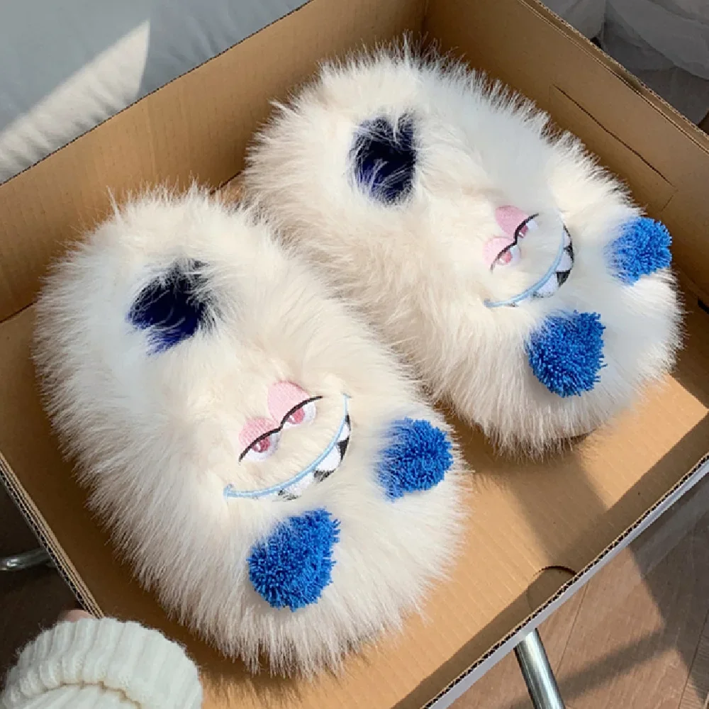 2024 new winter warm cartoon little monster floor cotton slippers women's leisure home indoor soft bottom plush slippers