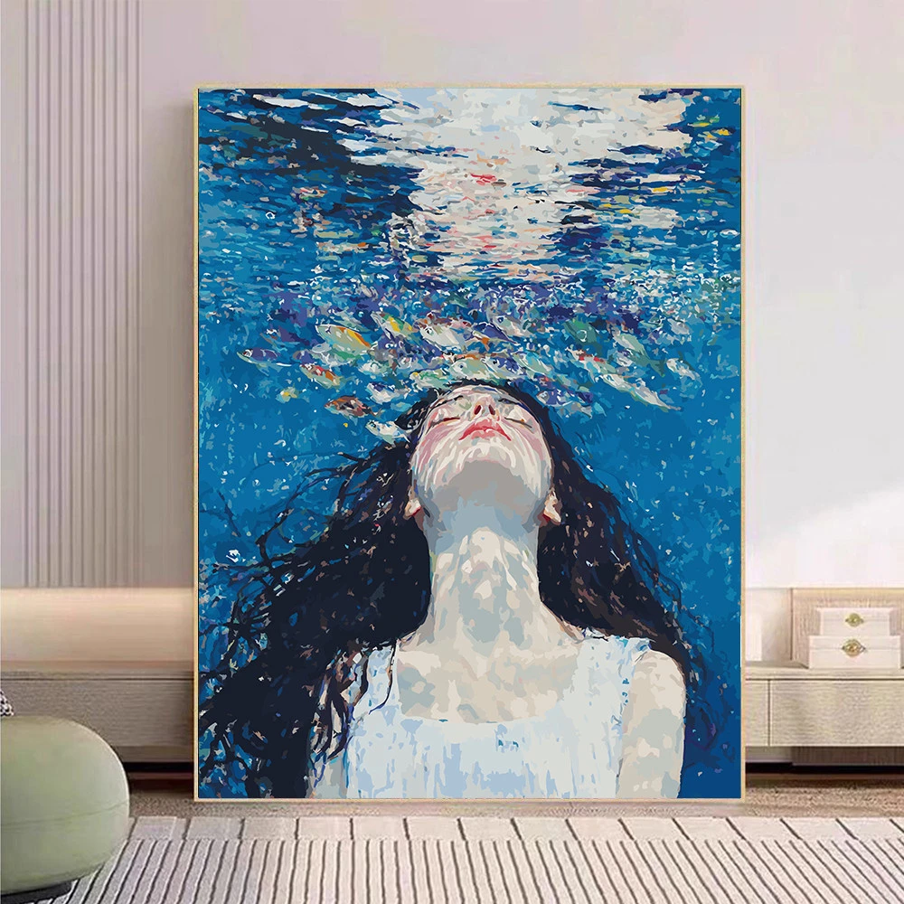 Oil Painting Elegant Woman and Flowers Portrait By Numbers Modern Wall Decor for Living Room Bedroom Perfect Gift No Frame