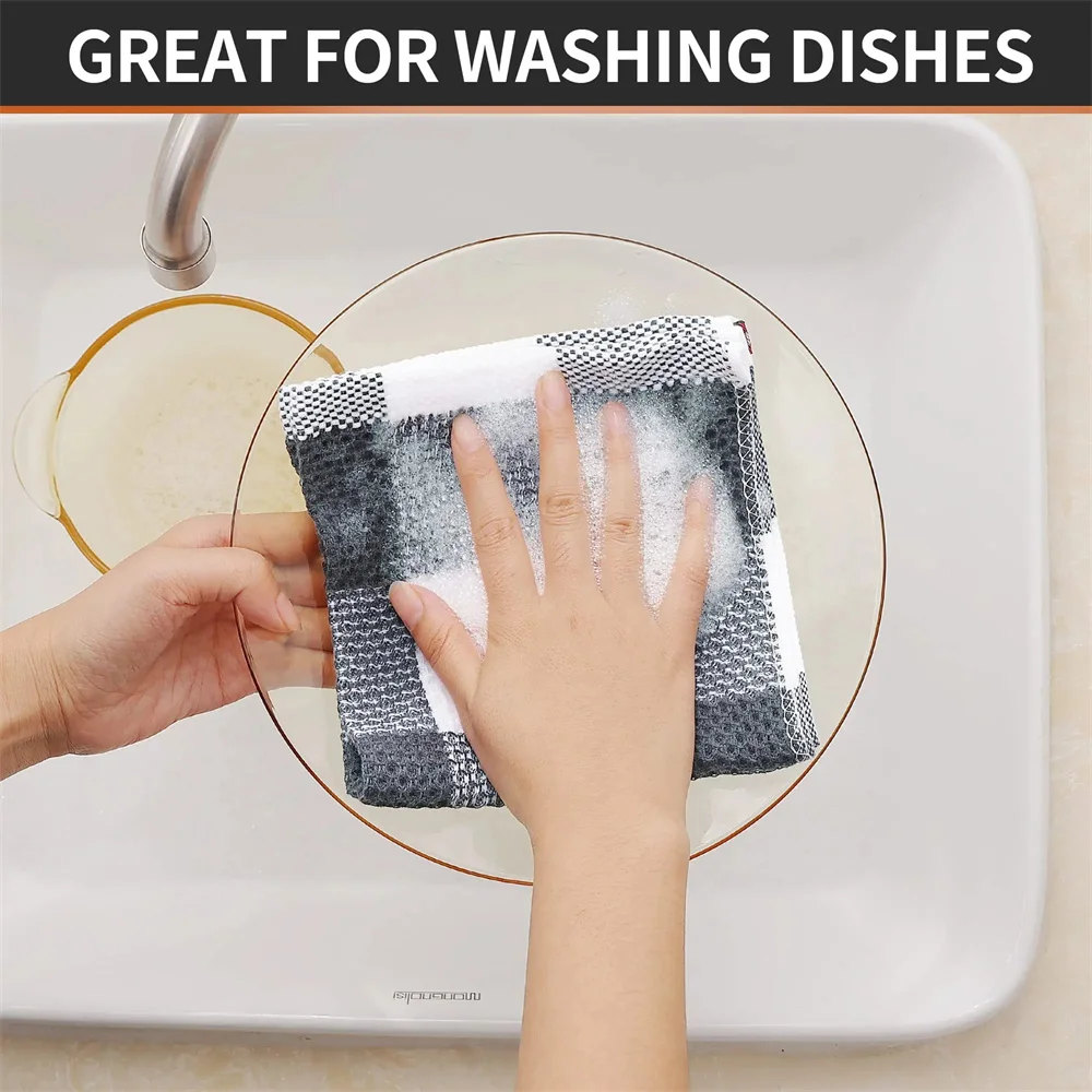 Homaxy 100% Cotton Dishcloth Waffle Weave Check Kitchen Towel Absorbent Cleaning Towel Super Soft Kitchen Cloths Household Towel