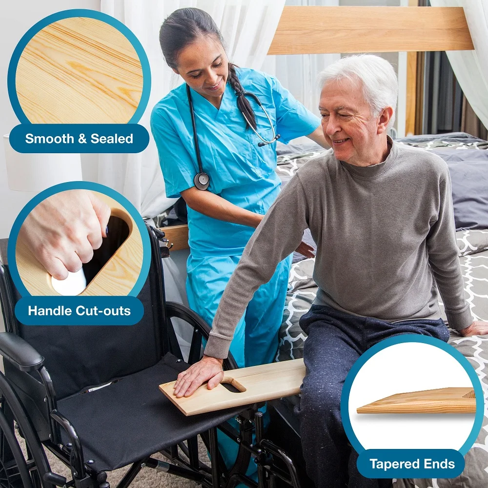 Transfer Board Slide Board Made of Heavy-Duty Wood for Patient Senior and Handicap Move Assist Tool 2 Cut Out Handles Relieve