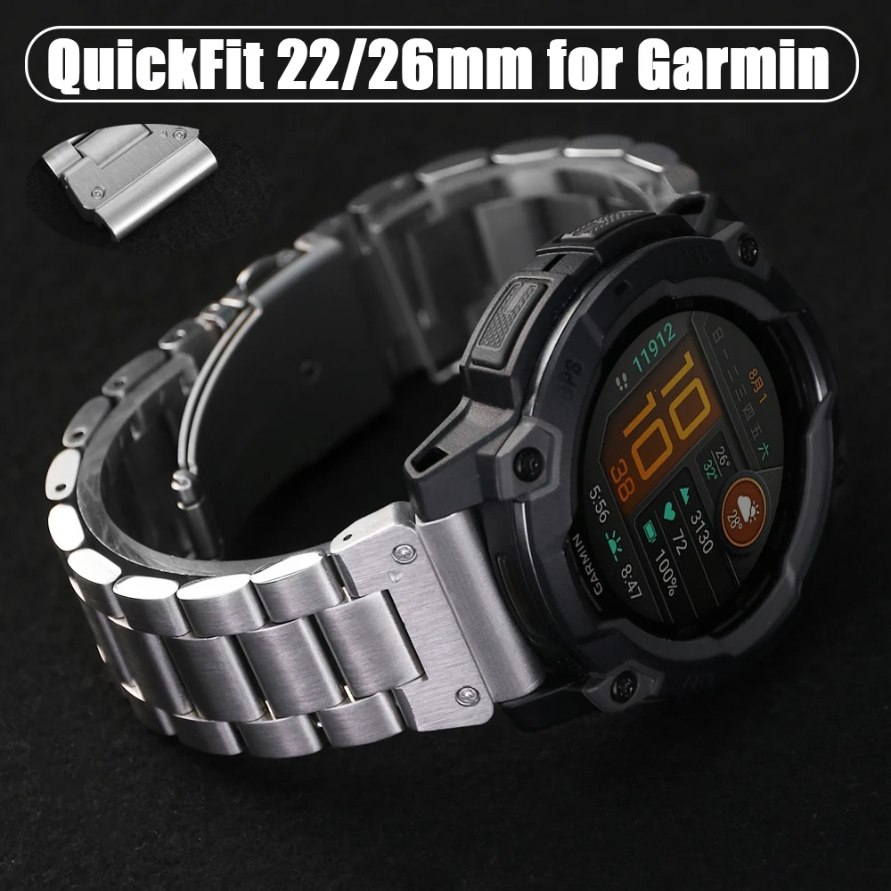 Quick Fit Edelstahlarmband für Garmin Watch Fenix 8 6 7 Pro 5 Plus 5X 6x 7x 935 945 Keine Lücken 26 mm 22 mm gebogenes Ende Metallarmband