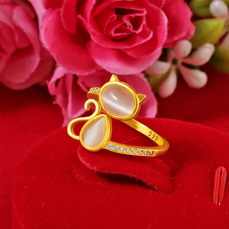 Exquisite & Dainty Jade Retro Fox Open Ring For Women 24K Gold AU999 | Smart details, gentle and eye-catching