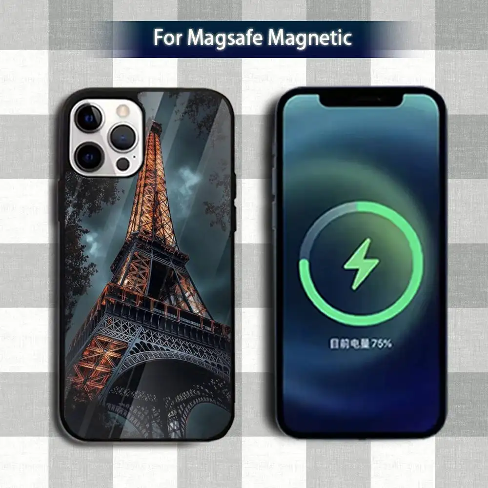 Etui na telefon P-Paris Eiffel T-TowerS Art do iPhone'a 13, 12, 15, 17, 11, 16, 14, Pro, Max, Plus, Mini, z obsługą Magsafe, magnetyczne etui do ładowania bezprzewodowego