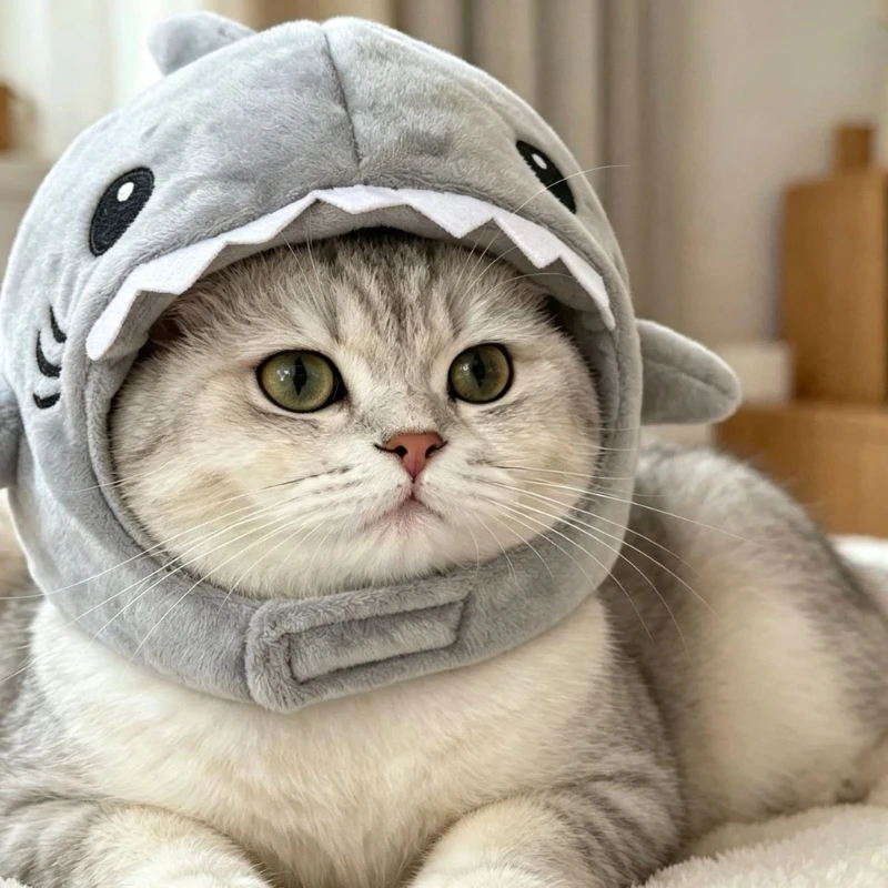 Pet Plush Shark Head Hat Soft Polyester Costume Headpiece with Open-Mouth Hood Design for Party Dress-Up Stage Activities 15UB