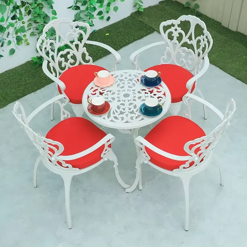 5 Piece Outdoor Cast Aluminum Dining Table Set for Garden Balcony Bistro Park Restaurant