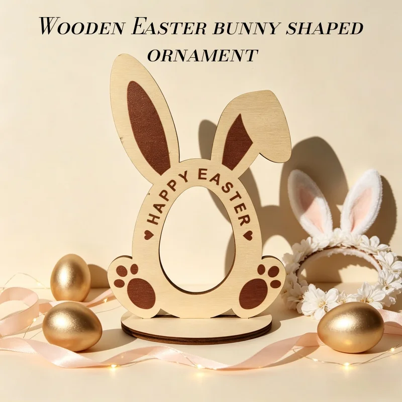 1pc Border Wooden Easter Bunny Ornament Creative Easter Egg Display Decoration Home Desktop Craft Ornament Festival Holiday Gift