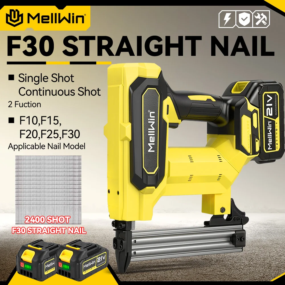 MELLWIN Chiodatrice Elettrica Senza Fili F30 30mm Chiodatrice Dritta per Lavorazione del Legno e Mobili Pistola Sparachiodi per Batteria Makita 18V