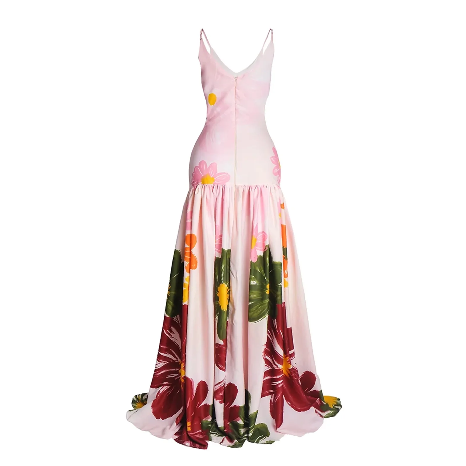 2025 Abiti da festa stile spiaggia Abito estivo lungo da donna senza maniche con stampa floreale Abito con cinturino per spaghetti con orlo fluido