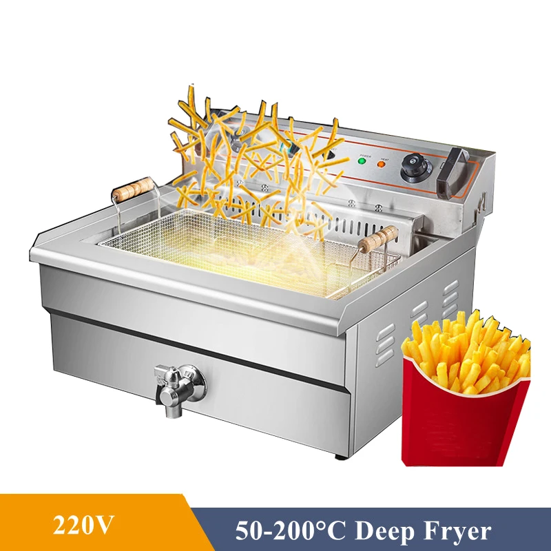 30L Commercial Electric Fryer Potato Tower Machine French Fries Fritters Deep Fryer Frying Machine With Oil Drain Faucet