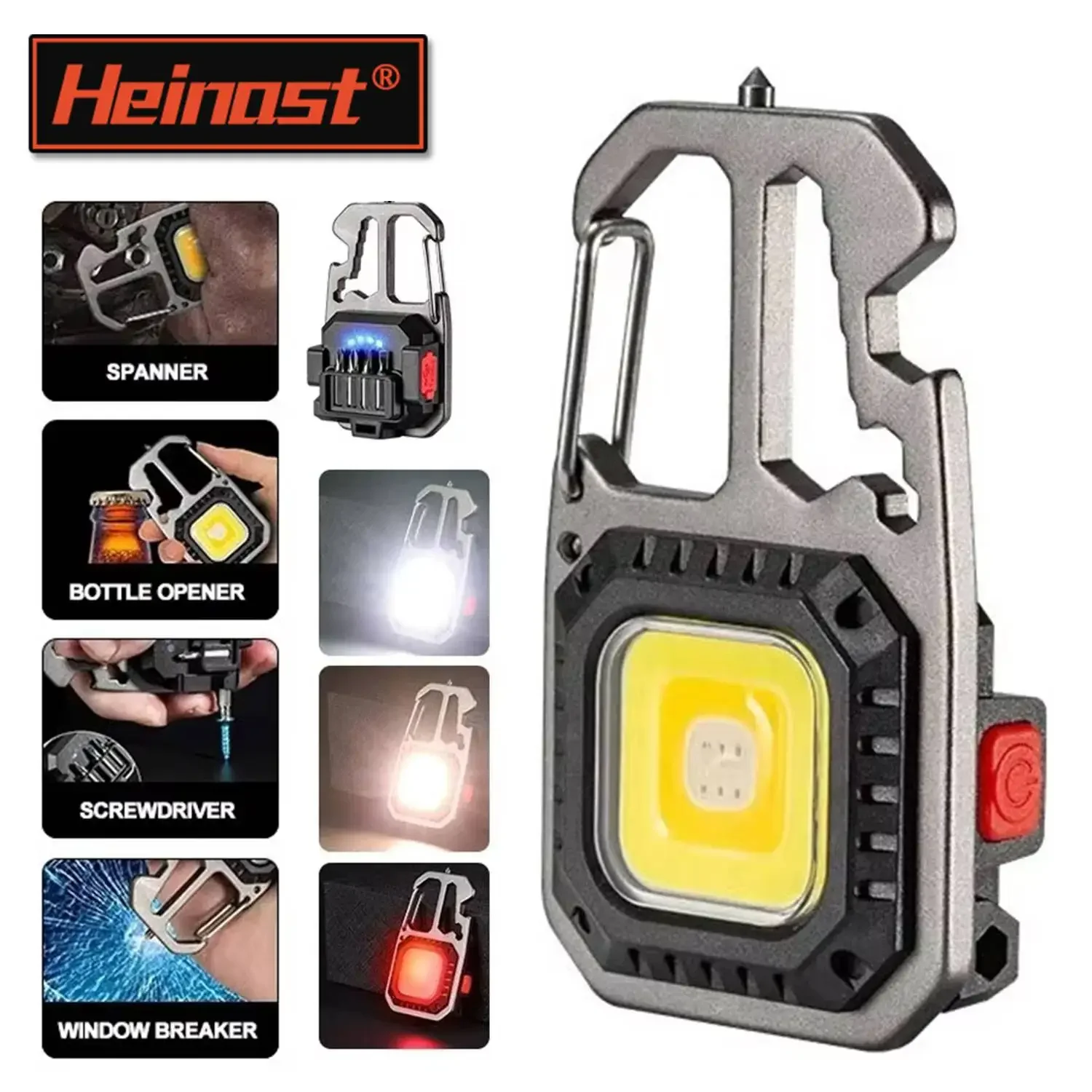 Heinast Rechargeable Mini LED Small Flashlight Keyring Screwdriver Wrench Feature Portable Flashlight Outdoor Tools Lamp