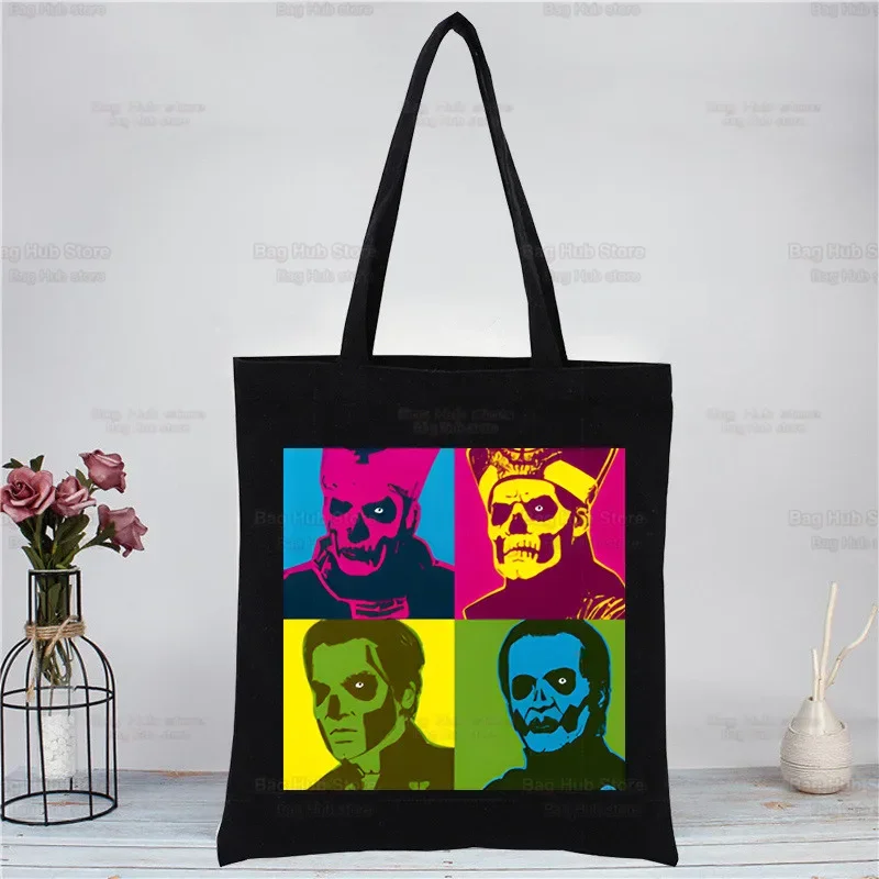 Ghost Band Black Women Handbags Canvas Tote Ghost B.C Shopping Bags Reusable Shopping Bag Eco Foldable