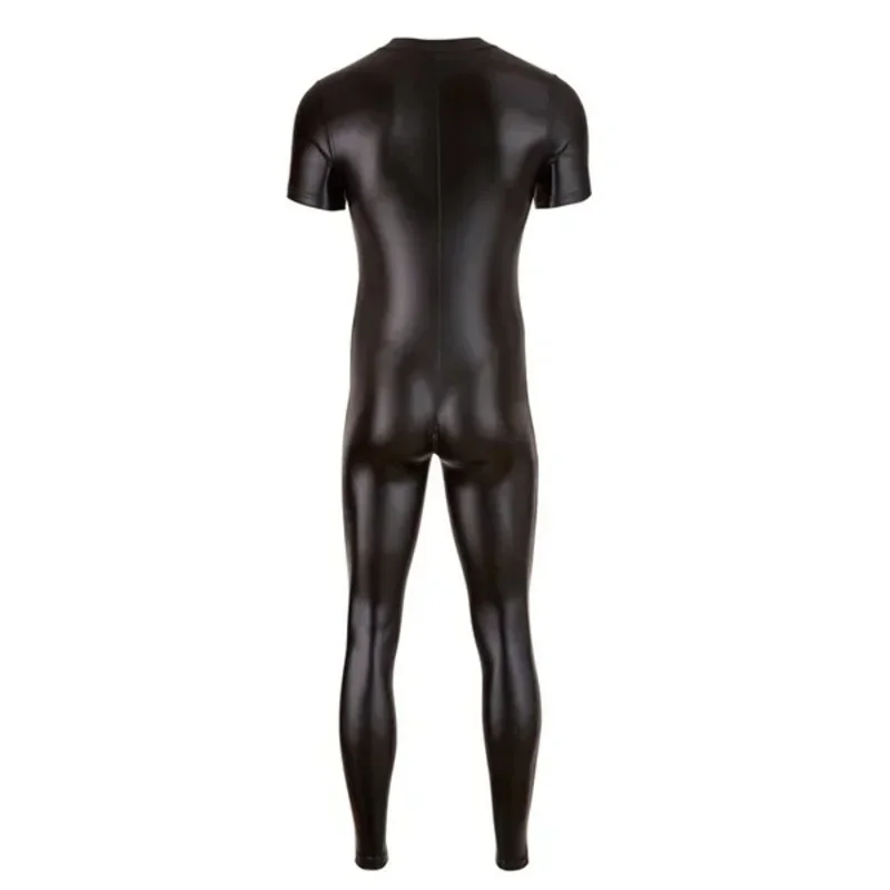 Latex men Wet look Catsuit Faux Leather Mesh Jumpsuits Black Tight PVC Bodysuit Sexy Clubwear Lace Lingerie Fetish Body Suit